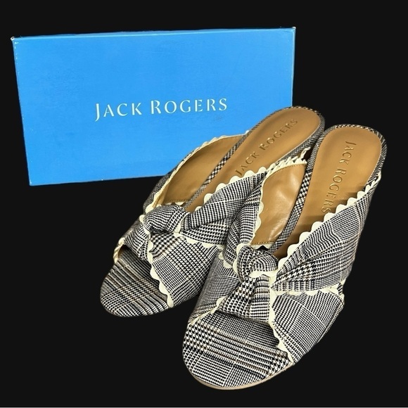 🌻 NEW Jack Rogers Midnight "Holly" Plaid Open Toe Knotted Slide Mules Heel 7.5 - Picture 12 of 13